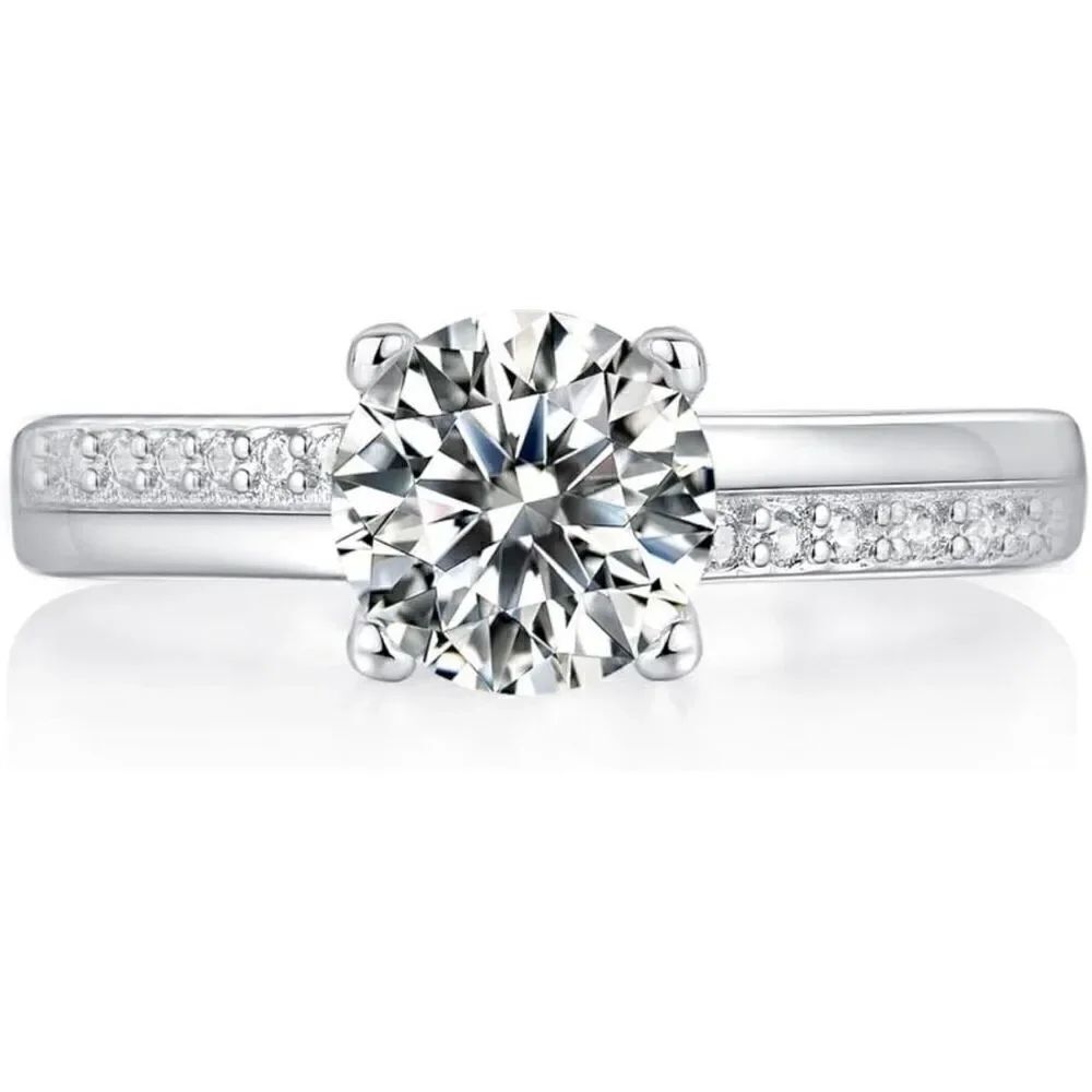 1 Carat High-Carbon Diamond Engagement 14K White Gold Vermeil Ring Sz 8 New
